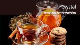  Presentation with black tea - Colorful slides enhanced with glass teapot and cup backdrop and a  colored foreground