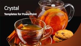  Presentation with black tea - Theme enhanced with glass teapot and cup with black fruit tea and cookies isolated on white background and a wine colored foreground