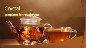  Presentation with green glass - Amazing PPT theme having glass teapot and cup backdrop and a tawny brown colored foreground