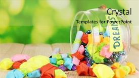  Presentation with dreams - Audience pleasing slides consisting of glass vase with paper stars with dreams on wooden table on natural background backdrop and a yellow colored foreground