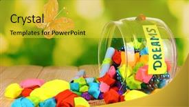  Presentation with dreams - Slides having glass vase with paper stars with dreams on wooden table on natural background background and a yellow colored foreground