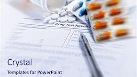  Presentation with medications - Audience pleasing PPT theme consisting of glass vials and medications pills backdrop and a sky blue colored foreground