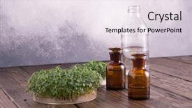  Presentation with vials - Slide deck with glass vials on wooden table background and a sky blue colored foreground