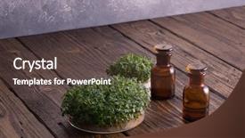  Presentation with vials - Colorful PPT theme enhanced with glass vials on wooden table backdrop and a tawny brown colored foreground