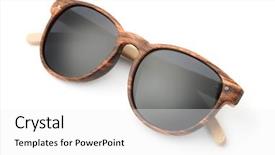  Presentation with wooden - PPT theme with glass wear - wooden sunglasses isolated on white background and a white colored foreground