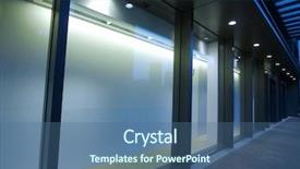  Presentation with fire department drone - Presentation design having glass window - empty showcase of department store background and a ocean colored foreground