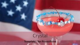  Presentation with 3d figure american flag - PPT theme featuring glass with alcohol cocktail on table against american flag background and a coral colored foreground