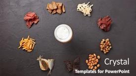  Presentation with snacks - Slide set with glass-with-beer-and-set background and a tawny brown colored foreground