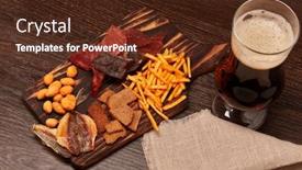  Presentation with snacks - PPT layouts with glass-with-beer-and-set background and a tawny brown colored foreground