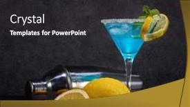  Presentation with blue mint - PPT theme consisting of glass-with-blue-curacao-cocktail background and a dark gray colored foreground