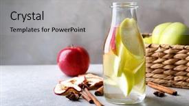  Presentation with water glass - Amazing slide deck having glass with fresh apple water backdrop and a light gray colored foreground