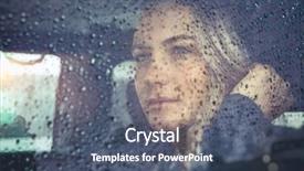  Presentation with sad girl - Theme with glass with rain drops autumn background and a ocean colored foreground