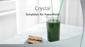  Presentation with spirulina - Theme consisting of glass with spirulina drink on table indoors background and a white colored foreground