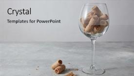  Presentation with tea pouring into glass transparent - PPT theme enhanced with glass with sweet waffle roll background and a light gray colored foreground