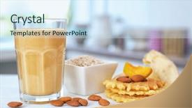  Presentation with wafers - Beautiful slides featuring glass with tasty smoothie fruits and wafers on kitchen table backdrop and a sky blue colored foreground