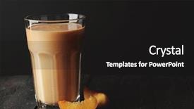  Presentation with smoothie - Presentation theme with glass with tasty smoothie and peach on wooden table against dark background background and a black colored foreground