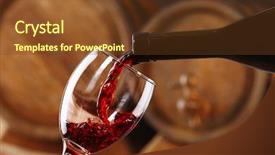  Presentation with tea pouring into glass transparent - Colorful theme enhanced with glass with wooden wine cask backdrop and a tawny brown colored foreground