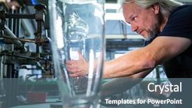  Presentation with factory - Presentation design consisting of a glass at glassblowing background and a ocean colored foreground