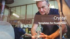  Presentation with sugar factory - PPT theme featuring glassblower working on a glass background and a coral colored foreground