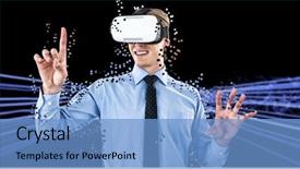  Presentation with futuristic glasses - Amazing presentation theme having glasses against futuristic glowing lines backdrop and a light blue colored foreground