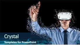  Presentation with futuristic glasses - Cool new presentation with glasses against futuristic glowing lines backdrop and a ocean colored foreground