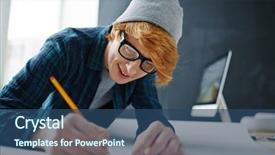  Presentation with cheerful - Beautiful PPT theme featuring glasses and beanie hat lean backdrop and a ocean colored foreground