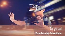  Presentation with virtual technology - Theme enhanced with glasses and city nightlife background background and a coral colored foreground