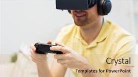  Presentation with virtual reality medical - Audience pleasing PPT theme consisting of glasses and headphones playing video backdrop and a coral colored foreground