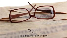  Presentation with newspapers - PPT theme having glasses and newspapers close-up background and a mint green colored foreground