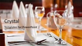  Presentation with table setting - Colorful presentation enhanced with glasses and plates on table backdrop and a coral colored foreground