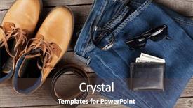  Presentation with men shoes - Amazing PPT layouts having glasses and wallet with cash backdrop and a tawny brown colored foreground