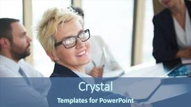  Presentation with business near shoring - Theme having glasses business woman on meeting background and a  colored foreground