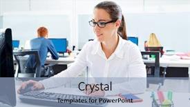  Presentation with glasses - Audience pleasing presentation theme consisting of glasses businesswoman working in office backdrop and a light blue colored foreground