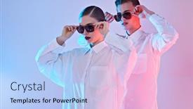  Presentation with fashion - PPT theme featuring glasses-fashion-portrait background and a light blue colored foreground