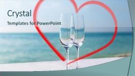  Presentation with valentines day - PPT layouts having glasses framed by red heart background and a sky blue colored foreground