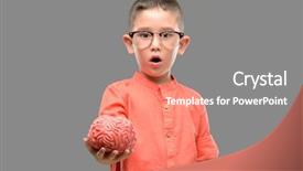  Presentation with brain child - Cool new presentation with glasses holding a brain backdrop and a coral colored foreground