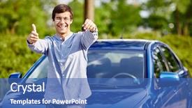  Presentation with drivers - Presentation theme consisting of glasses holding out car key background and a teal colored foreground