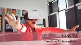  Presentation with virtual - Slides with glasses in classroom at school background and a coral colored foreground