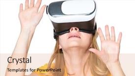  Presentation with virtual reality - Beautiful presentation design featuring glasses isolated on white background backdrop and a coral colored foreground