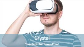  Presentation with virtual reality - Audience pleasing theme consisting of glasses isolated on white background backdrop and a teal colored foreground