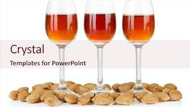  Presentation with liquor - PPT theme featuring glasses of amaretto liquor and roasted almonds isolated on white background and a lemonade colored foreground