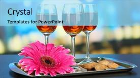  Presentation with liquor - Cool new slides with glasses of amaretto liquor and roasted almonds on tray on bright background backdrop and a arctic colored foreground