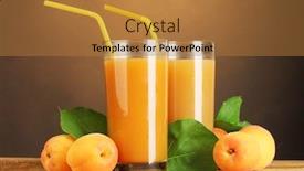  Presentation with apricot - Slides enhanced with glasses of apricot juice on wooden table on brown background background and a gold colored foreground