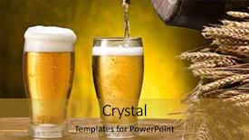  Presentation with craft beer - Audience pleasing PPT layouts consisting of glasses of beer and cask backdrop and a gold colored foreground