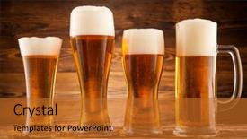  Presentation with ears - Theme featuring glasses of beer with wheat ears on wooden planks background and a gold colored foreground