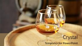  Presentation with brandy - Theme consisting of glasses of brandy in cellar background and a yellow colored foreground