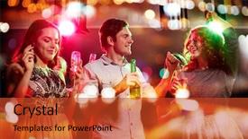  Presentation with corporate community impact celebration - Beautiful presentation featuring glasses of champagne and beer backdrop and a red colored foreground