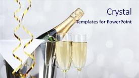  Presentation with out line of glass bottle - Beautiful presentation theme featuring glasses of champagne and bottle backdrop and a sky blue colored foreground