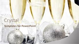  Presentation with silver christmas - Audience pleasing presentation consisting of glasses of champagne and christmas gifts on silver background backdrop and a cream colored foreground