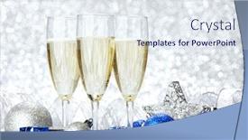  Presentation with glitter - Cool new slides with glasses of champagne and decorative christmas balls on glitter background backdrop and a sky blue colored foreground